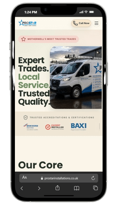 Prostar mobile website view
