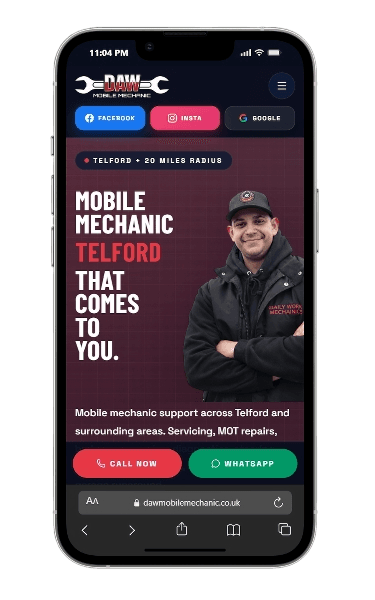 DAW Mobile Mechanic mobile website view