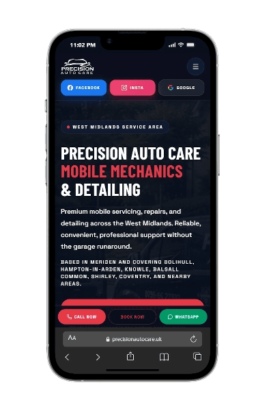 Precision Auto Care mobile website view