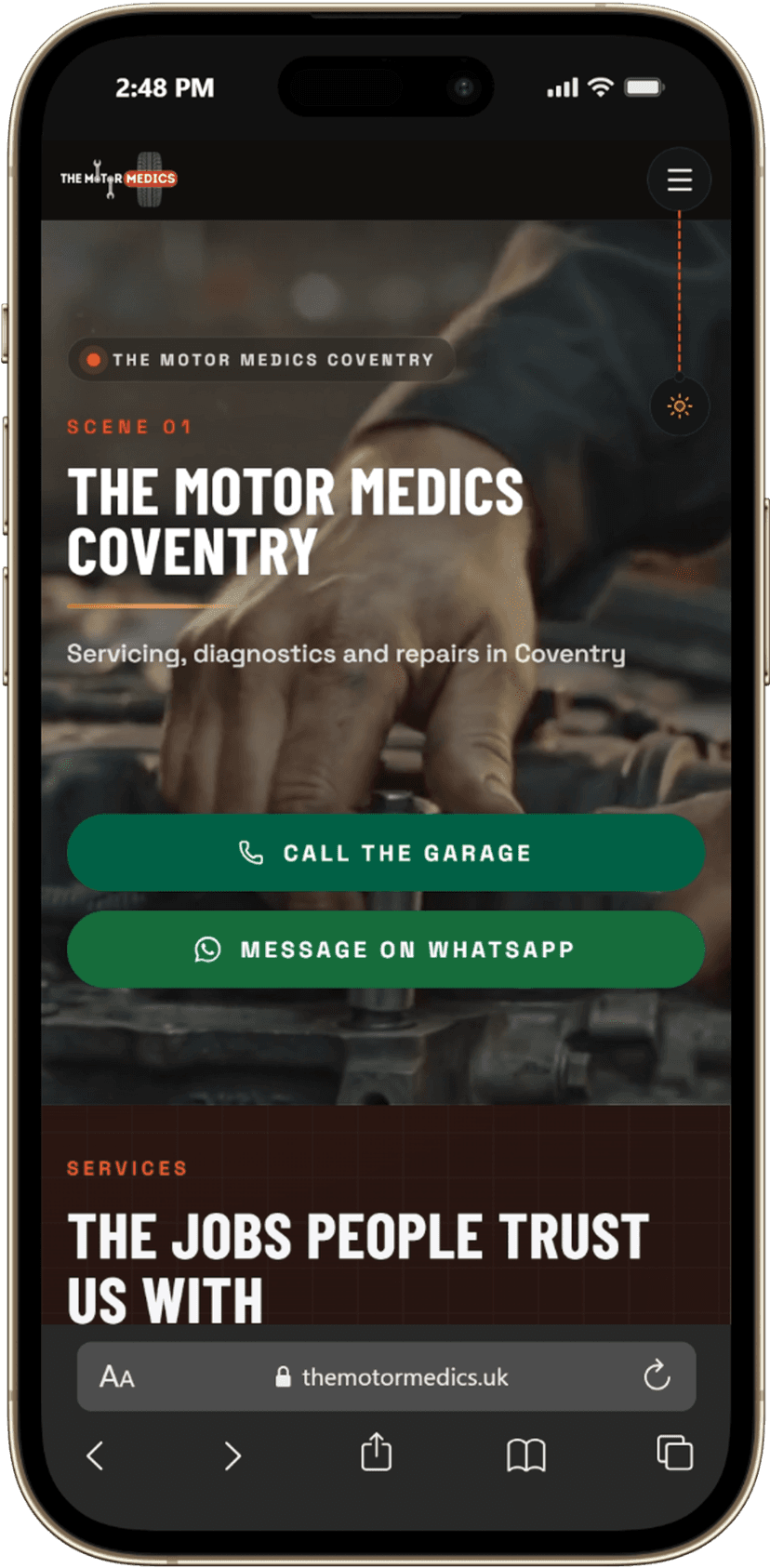 The Motor Medics mobile website view